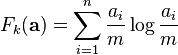 F_k(\mathbf{a}) = \sum_{i=1}^n
\frac{a_i}{m}\log{\frac{a_i}{m}}