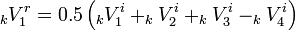 _kV^r_1 = 0.5\left(_kV^i_1 + _kV^i_2 + _kV^i_3 - _kV^i_4\right)