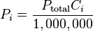 P_i =\frac{P_{\text{total}}C_i}{1,000,000}