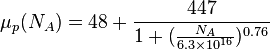 \mu_p(N_A) = 48 + \frac{447}{1+(\frac{N_A}{6.3\times10^{16}})^{0.76}}