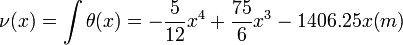 \mathbf \nu (x) = \int \theta (x) = -\frac{5}{12} x^4 + \frac{75}{6} x^3 -1406.25x (m)