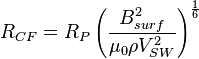 R_{CF}=R_{P} \left( \frac{B_{surf}^2}{\mu_{0} \rho V_{SW}^2} \right) ^{\frac{1}{6}}