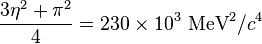 \frac{3\eta^2 + \pi^2}{4} = 230\times10^3~\mathrm{MeV^2}/c^4