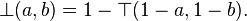 \bot(a,b) = 1-\top(1-a, 1-b).