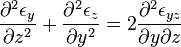 \frac{\partial^2 \epsilon_y}{\partial z^2} + \frac{\partial^2 \epsilon_z}{\partial y^2} = 2 \frac{\partial^2 \epsilon_{yz}}{\partial y \partial z}\,\!