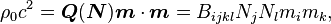 
  \rho_0 c^2 = \boldsymbol{Q}(\boldsymbol{N}) \boldsymbol{m}\cdot\boldsymbol{m} = B_{ijkl} N_j N_l m_i m_k,
 