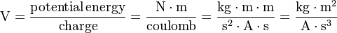 volt equals kilogram times meter squared per ampere per second cubed