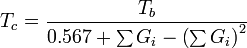 T_c=\frac{T_b}{0.567+\sum G_i-\left(\sum G_i\right)^2}