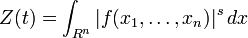 Z(t)= \int_{R^n} |f(x_1,\ldots,x_n)|^s \, dx 