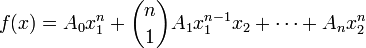 \displaystyle  f(x) = A_0x_1^n+\binom{n}{1}A_1x_1^{n-1}x_2+\cdots+A_nx_2^n