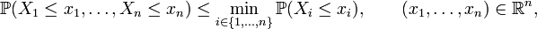 {\mathbb P}(X_1\le x_1,\ldots,X_n\le x_n)\le\min_{i\in\{1,\ldots,n\}}{\mathbb P}(X_i\le x_i),\qquad (x_1,\ldots,x_n)\in{\mathbb R}^n,