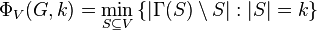 \Phi_V(G,k)=\min_{S\subseteq V} \left\{|\Gamma(S)\setminus S| : |S|=k \right\}