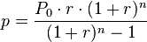  p = \frac{P_0\cdot r\cdot (1+r)^n}{(1+r)^n-1} 