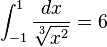 \int_{-1}^{1} \frac{dx}{\sqrt[3]{x^2}} = 6