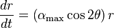 
\frac{dr}{dt} = \left( \alpha_{\mathrm{max}} \cos 2\theta \right) r
