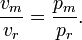 \frac{v_m}{v_r}=\frac{p_m}{p_r}.