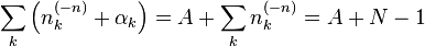 \sum_k \left( n_k^{(-n)} + \alpha_k \right) = A + \sum_k n_k^{(-n)} = A + N - 1