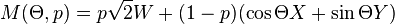 M(\Theta, p) = p\sqrt{2} W + (1-p)(\cos\Theta X + \sin\Theta Y)