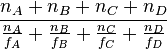 \frac{n_A+n_B+n_C+n_D}{\frac{n_A}{f_A}+\frac{n_B}{f_B}+\frac{n_C}{f_C}+\frac{n_D}{f_D}}