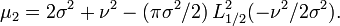 \mu_2= 2\sigma^2+\nu^2-(\pi\sigma^2/2)\,L^2_{1/2}(-\nu^2/2\sigma^2) .