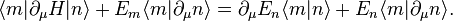 \langle m|\partial_\mu H|n\rangle + E_m\langle m|\partial_\mu n\rangle=\partial_\mu E_n\langle m|n\rangle+E_n\langle m|\partial_\mu n\rangle.