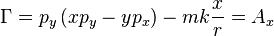 
\Gamma = p_{y} \left( x p_{y} - y p_{x} \right) - mk\frac{x}{r} = A_{x}
