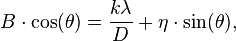 B \cdot \cos(\theta)=\frac{k \lambda}{D}+ \eta \cdot \sin(\theta),