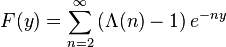 F(y)=\sum_{n=2}^\infty \left(\Lambda(n)-1\right) e^{-ny}