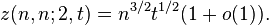 z(n,n;2,t)=n^{3/2}t^{1/2}(1+o(1)).