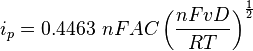 i_p = 0.4463 \ nFAC \left(\frac{nFvD}{RT}\right)^{\frac{1}{2}}