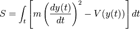 S = \int_t \left[ m \left(\frac{dy(t)}{dt}\right)^2 - V(y(t)) \right] dt