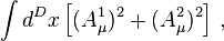 \int d^Dx \left[(A_\mu^1)^2+(A_\mu^2)^2\right]\,,