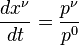  \frac{d x^{\nu}}{d t} = \frac{p^{\nu}}{p^0} 