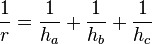 \frac{1}{r} = \frac{1}{h_a} + \frac{1}{h_b} + \frac{1}{h_c}