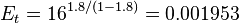 E_t = 16^{1.8/(1-1.8)} = 0.001953