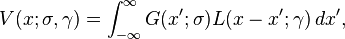 V(x;\sigma,\gamma)=\int_{-\infty}^\infty G(x';\sigma)L(x-x';\gamma)\, dx',