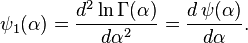 \psi_1(\alpha) = \frac{d^2\ln\Gamma(\alpha)}{d\alpha^2}= \frac{d \, \psi(\alpha)}{d\alpha}.