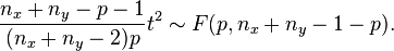 \frac{n_x+n_y-p-1}{(n_x+n_y-2)p}t^2 \sim F(p,n_x+n_y-1-p).