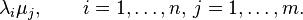  \lambda_i \mu_j, \qquad i=1,\ldots,n ,\, j=1,\ldots,m. 