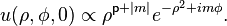   
u(\rho,\phi,0) \propto \rho^{{\mathsf p}+|m|}e^{-\rho^2+im\phi}.
