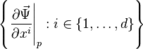 \left\lbrace \left. \frac{\partial\vec\Psi}{\partial x^i} \right|_p : i \in \lbrace1, \dots, d\rbrace\right\rbrace