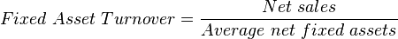 Fixed\ Asset\ Turnover = \frac{Net\ sales}{Average\ net\ fixed\ assets}