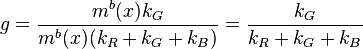 g = \frac{m^b(x)k_G}{m^b(x)(k_R+k_G+k_B)} = \frac{k_G}{k_R+k_G+k_B}