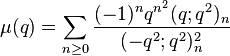 \mu(q) = \sum_{n\ge 0} \frac{(-1)^nq^{n^2}(q;q^2)_n}{(-q^2;q^2)^2_{n}} 