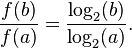 \frac{f(b)}{f(a)} = \frac{\log_2(b)}{\log_2(a)}.