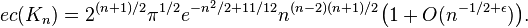 
ec(K_n) = 2^{(n+1)/2}\pi^{1/2} e^{-n^2/2+11/12} n^{(n-2)(n+1)/2} \bigl(1+O(n^{-1/2+\epsilon})\bigr).
