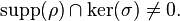 \text{supp}(\rho) \cap \text{ker}(\sigma) \neq 0.