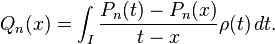 Q_n(x)=\int_I \frac{P_n (t)-P_n (x)}{t-x}\rho (t)\,dt.