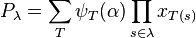  P_\lambda = \sum_{T} \psi_T(\alpha) \prod_{s \in \lambda}  x_{T(s)}