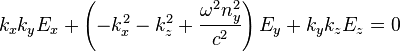 k_xk_yE_x + \left(-k_x^2-k_z^2+\frac{\omega^2n_y^2}{c^2}\right)E_y + k_yk_zE_z =0